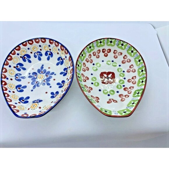 Two Ceramic Gypsy Stoneware Signature Kitchen Spoon Rests Red Blue Green Yellow - Picture 6 of 6